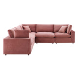 Commix Down Filled Overstuffed Performance Velvet 5-Piece Sectional Sofa Dusty Rose EEI-4823-DUS