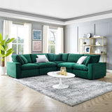 Commix Down Filled Overstuffed Performance Velvet 5-Piece Sectional Sofa Green EEI-4823-GRN