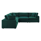 Commix Down Filled Overstuffed Performance Velvet 5-Piece Sectional Sofa Green EEI-4823-GRN