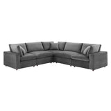 Commix Down Filled Overstuffed Performance Velvet 5-Piece Sectional Sofa Gray EEI-4823-GRY