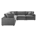 Commix Down Filled Overstuffed Performance Velvet 5-Piece Sectional Sofa Gray EEI-4823-GRY