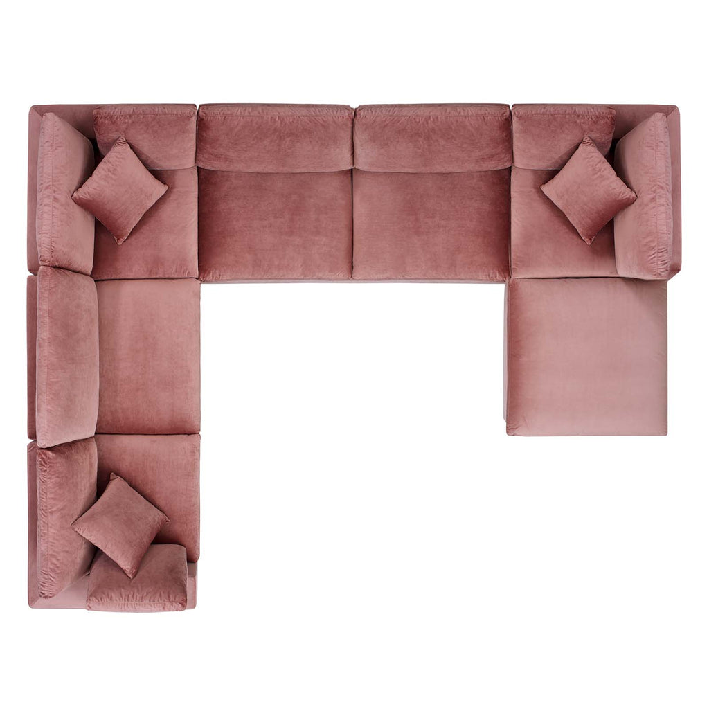Commix Down Filled Overstuffed Performance Velvet 7-Piece Sectional Sofa Dusty Rose EEI-4825-DUS