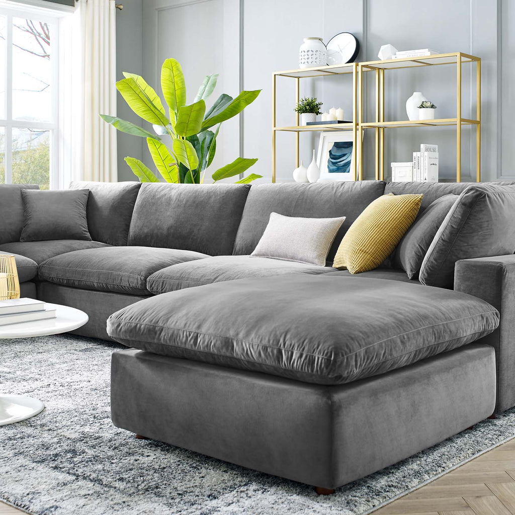 Commix Down Filled Overstuffed Performance Velvet 7-Piece Sectional Sofa Gray EEI-4825-GRY