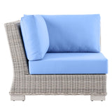 Conway Outdoor Patio Wicker Rattan Corner Chair Light Gray Light Blue EEI-4838-LGR-LBU