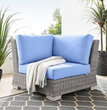 Conway Outdoor Patio Wicker Rattan Corner Chair Light Gray Light Blue EEI-4838-LGR-LBU