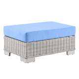 Conway Outdoor Patio Wicker Rattan Ottoman Light Gray Light Blue EEI-4839-LGR-LBU