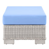 Conway Outdoor Patio Wicker Rattan Ottoman Light Gray Light Blue EEI-4839-LGR-LBU