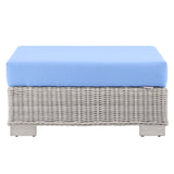 Conway Outdoor Patio Wicker Rattan Ottoman Light Gray Light Blue EEI-4839-LGR-LBU