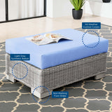 Conway Outdoor Patio Wicker Rattan Ottoman Light Gray Light Blue EEI-4839-LGR-LBU