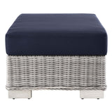 Conway Outdoor Patio Wicker Rattan Ottoman Light Gray Navy EEI-4839-LGR-NAV