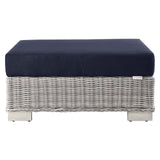 Conway Outdoor Patio Wicker Rattan Ottoman Light Gray Navy EEI-4839-LGR-NAV