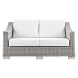 Conway Outdoor Patio Wicker Rattan Loveseat Light Gray White EEI-4841-LGR-WHI