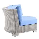 Conway Outdoor Patio Wicker Rattan Round Corner Chair Light Gray Light Blue EEI-4844-LGR-LBU