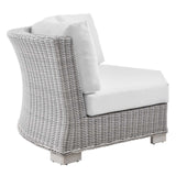 Conway Outdoor Patio Wicker Rattan Round Corner Chair Light Gray White EEI-4844-LGR-WHI