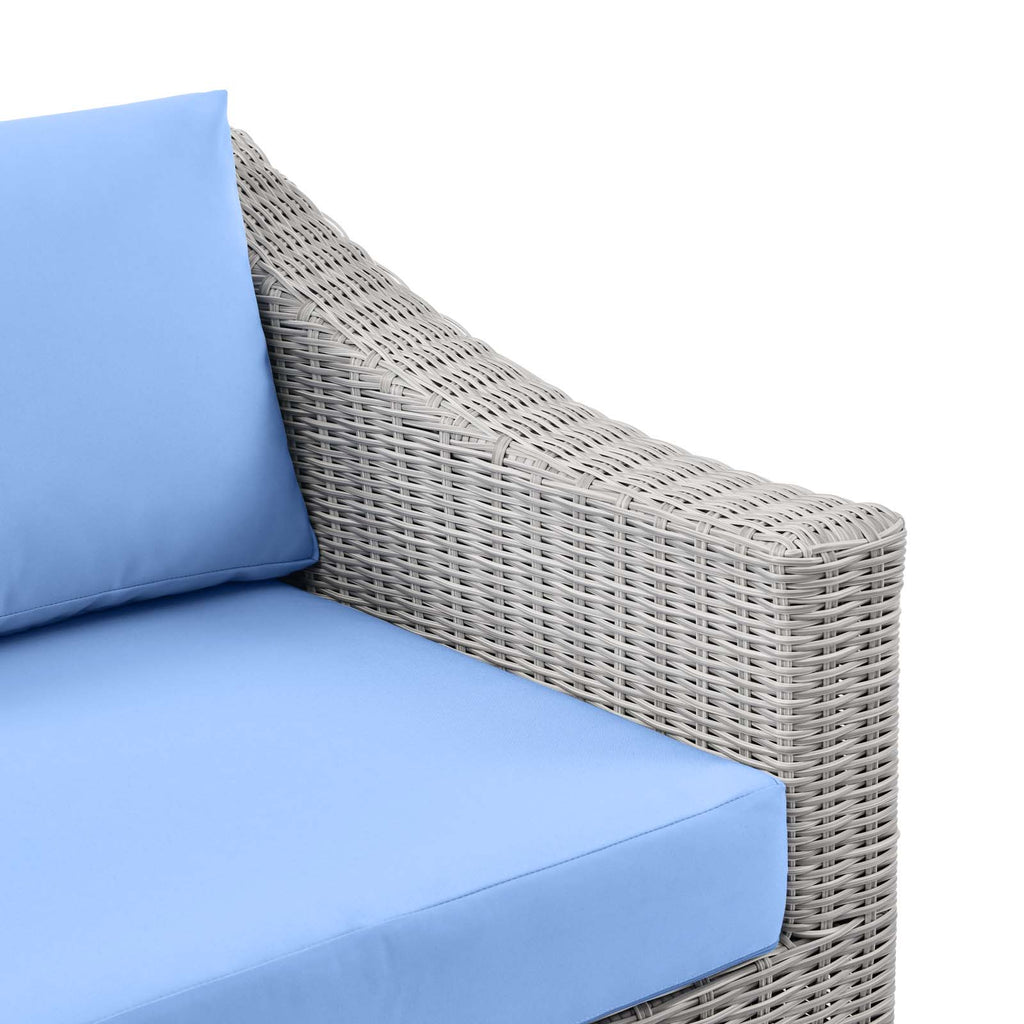 Conway Outdoor Patio Wicker Rattan Right-Arm Chair Light Gray Light Blue EEI-4846-LGR-LBU