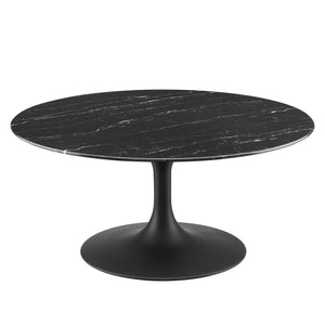 Lippa 36" Round Artificial Marble Coffee Table Black Black EEI-4884-BLK-BLK