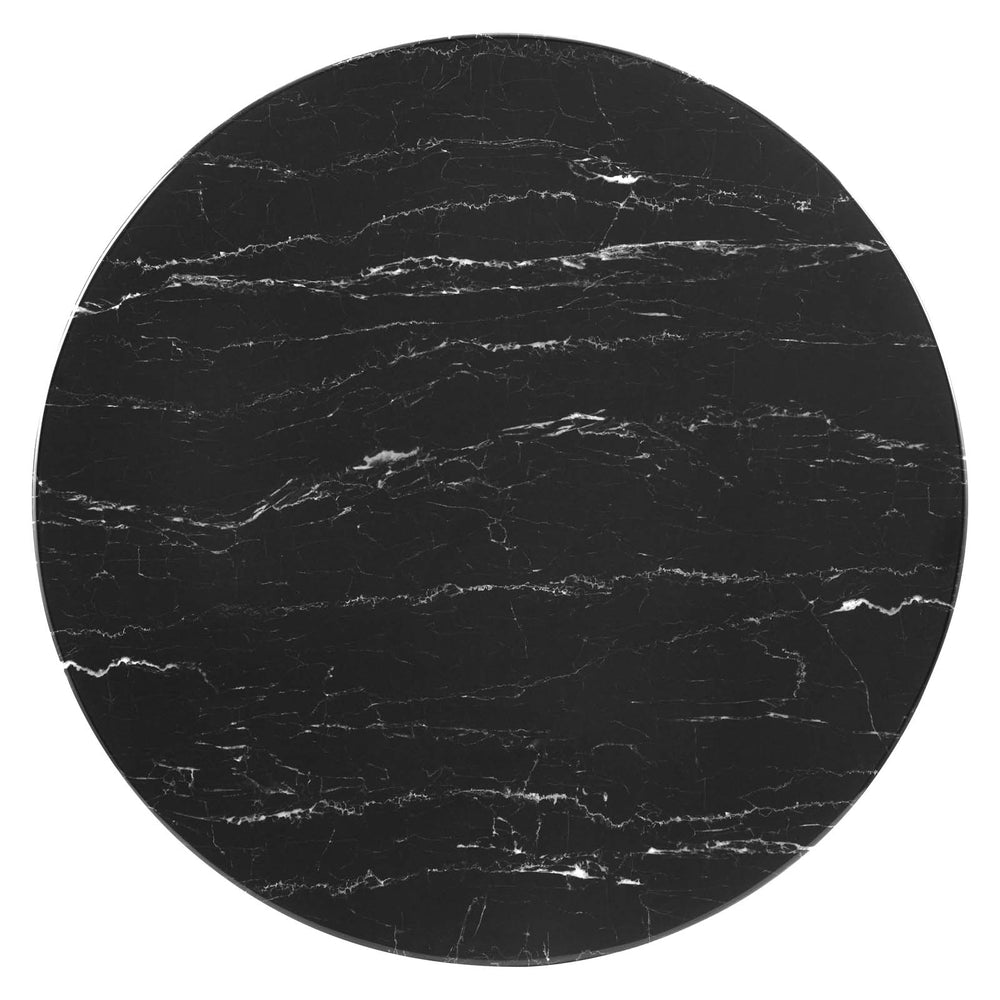 Lippa 36" Round Artificial Marble Coffee Table Black Black EEI-4884-BLK-BLK