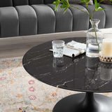 Lippa 36" Round Artificial Marble Coffee Table Black Black EEI-4884-BLK-BLK