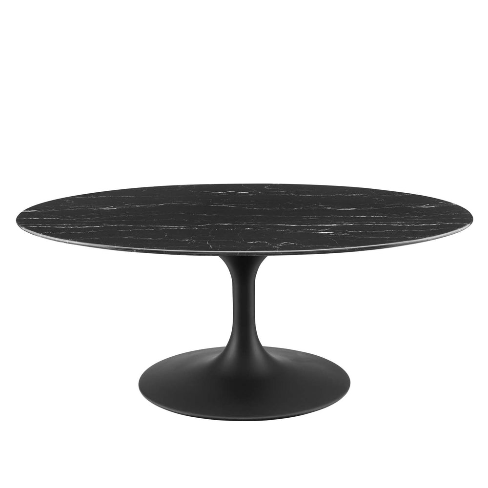 Lippa 42" Oval Artificial Marble Coffee Table Black Black EEI-4885-BLK-BLK