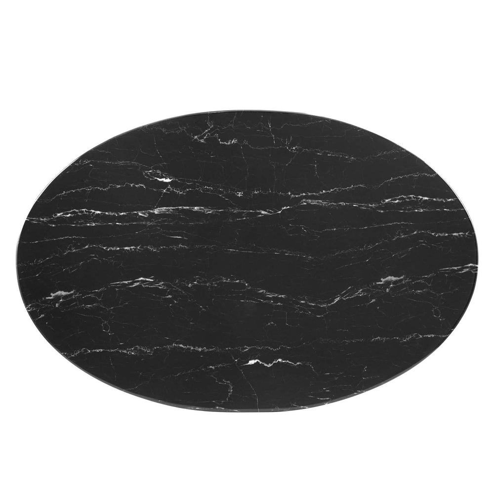 Lippa 42" Oval Artificial Marble Coffee Table Black Black EEI-4885-BLK-BLK