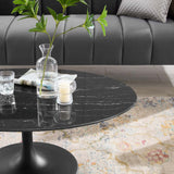 Lippa 42" Oval Artificial Marble Coffee Table Black Black EEI-4885-BLK-BLK