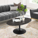 Lippa 42" Oval Artificial Marble Coffee Table Black Black EEI-4885-BLK-BLK