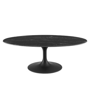 Lippa 48" Oval Artificial Marble Coffee Table Black Black EEI-4886-BLK-BLK