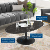 Lippa 48" Oval Artificial Marble Coffee Table Black Black EEI-4886-BLK-BLK