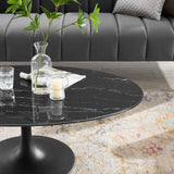 Lippa 48" Oval Artificial Marble Coffee Table Black Black EEI-4886-BLK-BLK