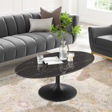 Lippa 48" Oval Artificial Marble Coffee Table Black Black EEI-4886-BLK-BLK