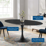 Lippa 78" Oval Artificial Marble Dining Table Black Black EEI-4889-BLK-BLK