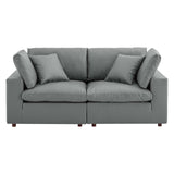 Commix Down Filled Overstuffed Vegan Leather Loveseat Gray EEI-4913-GRY