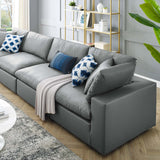 Commix Down Filled Overstuffed Vegan Leather 4-Seater Sofa Gray EEI-4916-GRY