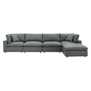 Commix Down Filled Overstuffed Vegan Leather 5-Piece Sectional Sofa Gray EEI-4917-GRY