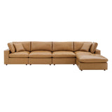 Commix Down Filled Overstuffed Vegan Leather 5-Piece Sectional Sofa Tan EEI-4917-TAN