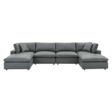 Commix Down Filled Overstuffed Vegan Leather 6-Piece Sectional Sofa Gray EEI-4918-GRY