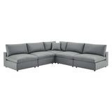 Commix Down Filled Overstuffed Vegan Leather 5-Piece Sectional Sofa Gray EEI-4919-GRY