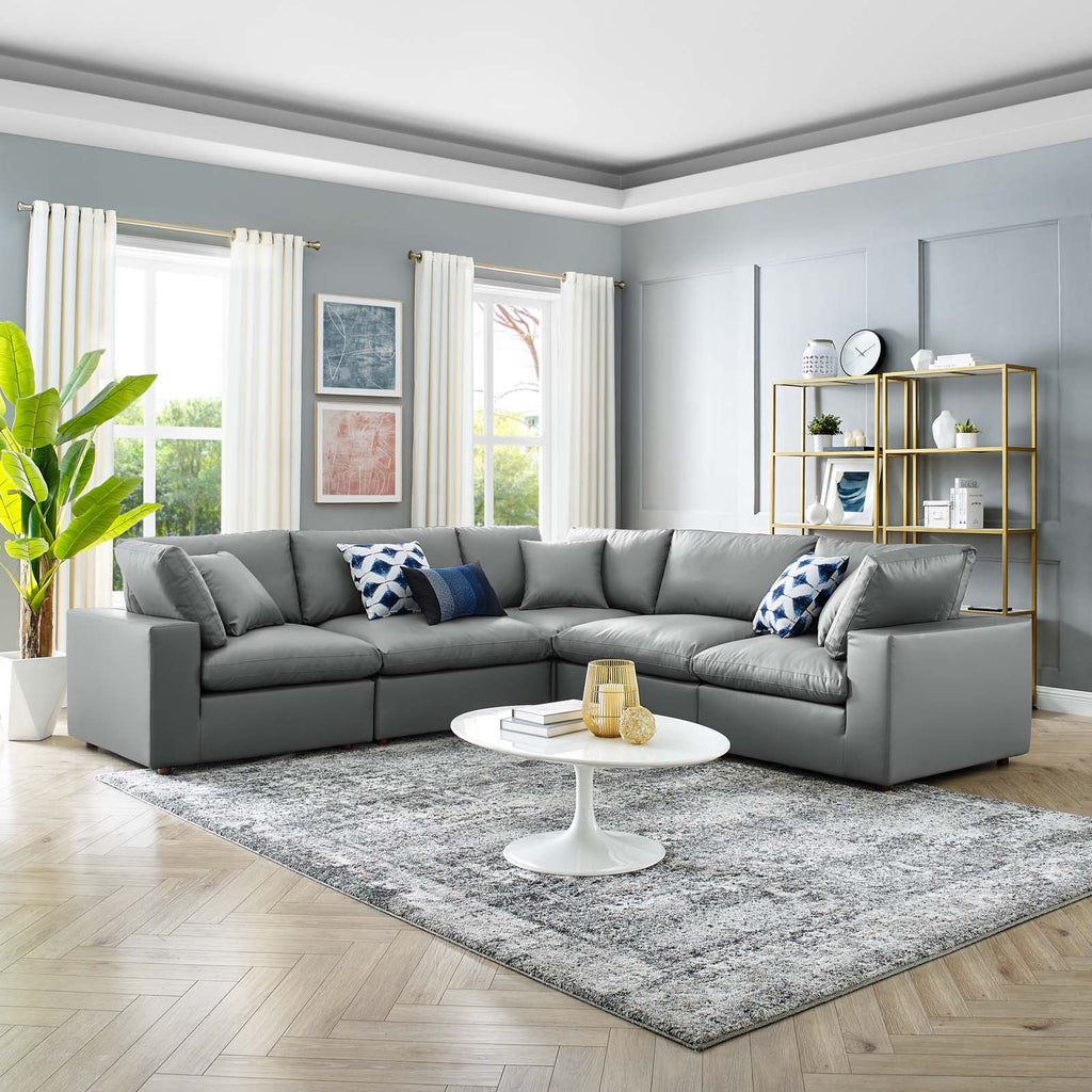 Commix Down Filled Overstuffed Vegan Leather 5-Piece Sectional Sofa Gray EEI-4920-GRY
