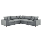 Commix Down Filled Overstuffed Vegan Leather 5-Piece Sectional Sofa Gray EEI-4920-GRY