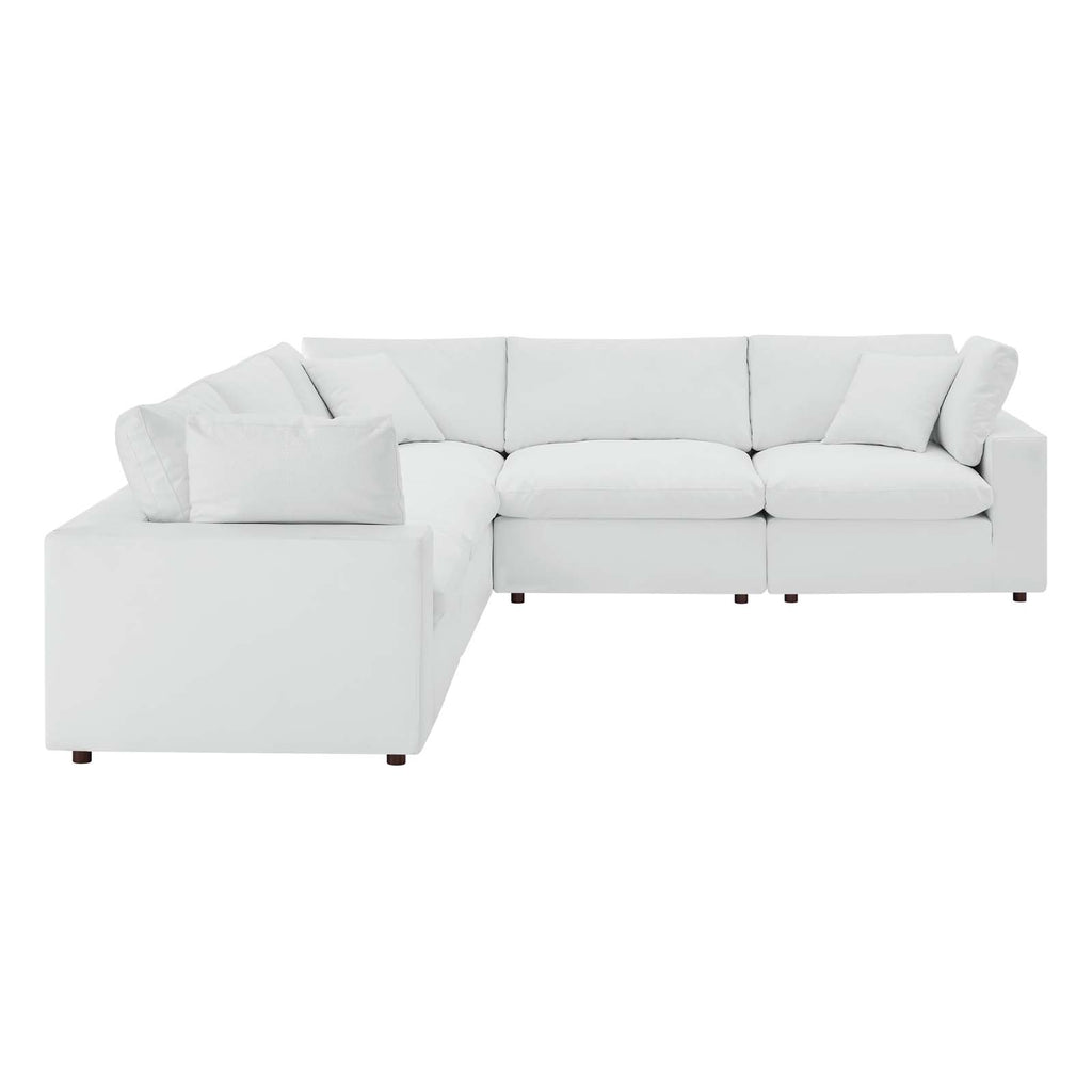 Commix Down Filled Overstuffed Vegan Leather 5-Piece Sectional Sofa White EEI-4920-WHI