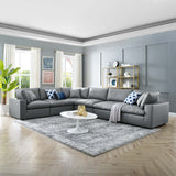 Commix Down Filled Overstuffed Vegan Leather 6-Piece Sectional Sofa Gray EEI-4921-GRY