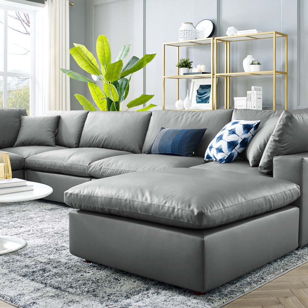 Commix Down Filled Overstuffed Vegan Leather 7-Piece Sectional Sofa Gray EEI-4922-GRY