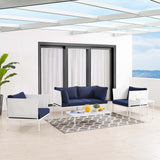 Harmony 5-Piece  Sunbrella® Outdoor Patio Aluminum Furniture Set White Navy EEI-4924-WHI-NAV-SET