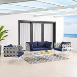 Harmony 5-Piece  Sunbrella® Outdoor Patio Aluminum Furniture Set Gray Navy EEI-4925-GRY-NAV-SET