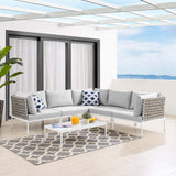 Harmony 6-Piece  Sunbrella® Basket Weave Outdoor Patio Aluminum Sectional Sofa Set Tan Gray EEI-4927-TAN-GRY-SET