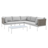 Harmony 6-Piece  Sunbrella® Basket Weave Outdoor Patio Aluminum Sectional Sofa Set Tan Gray EEI-4927-TAN-GRY-SET