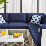 Harmony 6-Piece  Sunbrella® Outdoor Patio Aluminum Sectional Sofa Set White Navy EEI-4928-WHI-NAV-SET