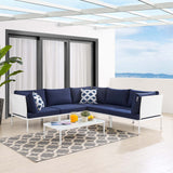 Harmony 6-Piece  Sunbrella® Outdoor Patio Aluminum Sectional Sofa Set White Navy EEI-4928-WHI-NAV-SET