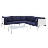 Harmony 6-Piece  Sunbrella® Outdoor Patio Aluminum Sectional Sofa Set White Navy EEI-4928-WHI-NAV-SET