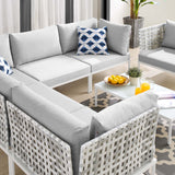 Harmony 7-Piece  Sunbrella® Basket Weave Outdoor Patio Aluminum Sectional Sofa Set Taupe Gray EEI-4934-TAU-GRY-SET